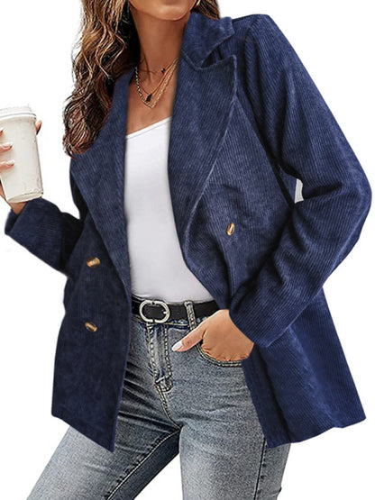 Women's Solid Color Button-Down Blazer Coffee