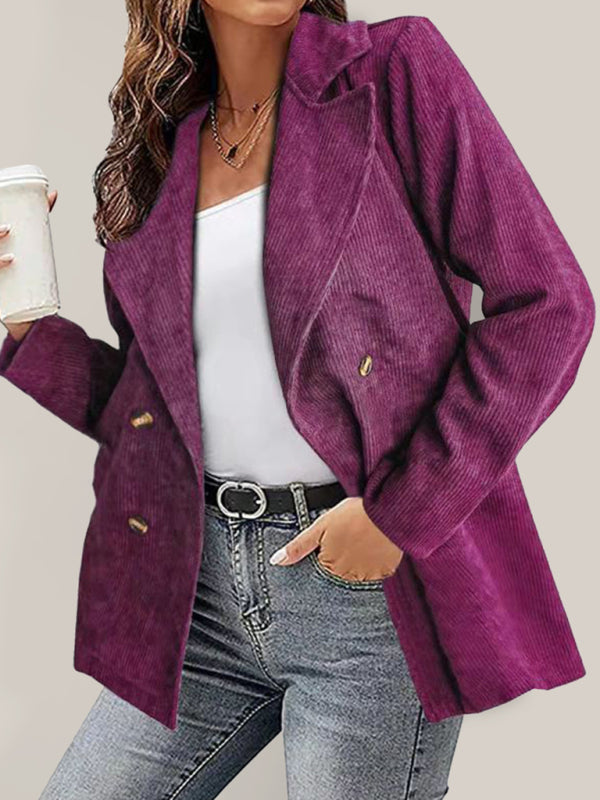 Women's Solid Color Button-Down Blazer Purplish red