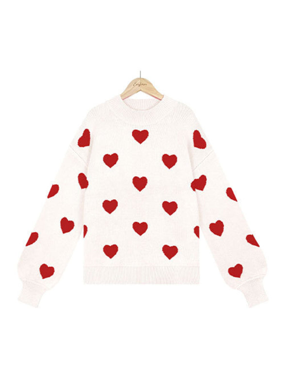 Valentine's Day Heart Pullover Women's Knitwear Large Size Loose Sweater