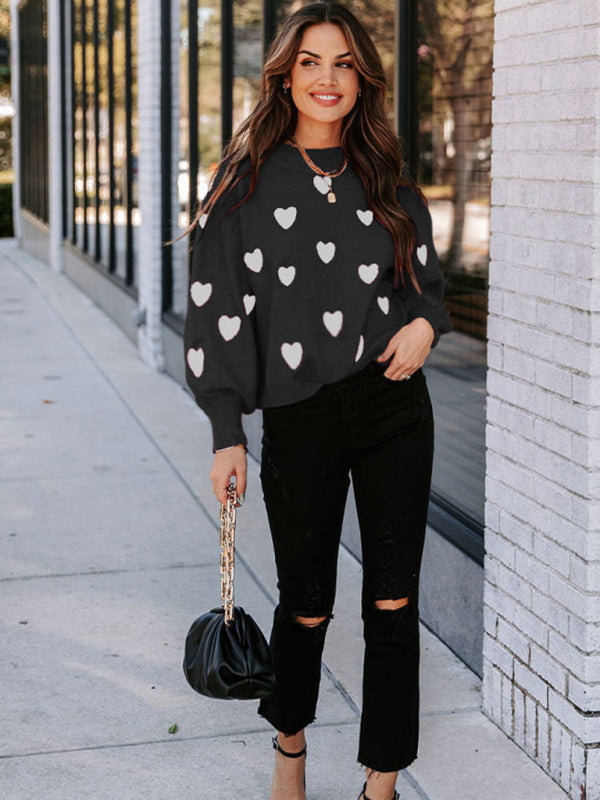 Valentine's Day Heart Pullover Women's Knitwear Large Size Loose Sweater