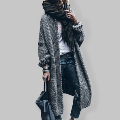 Solid Classic Knit Long Cardigan Sweater Grey F