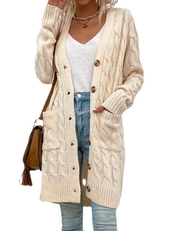 Long Twist Sweater New Arrival Button Straight Pocket Cardigan