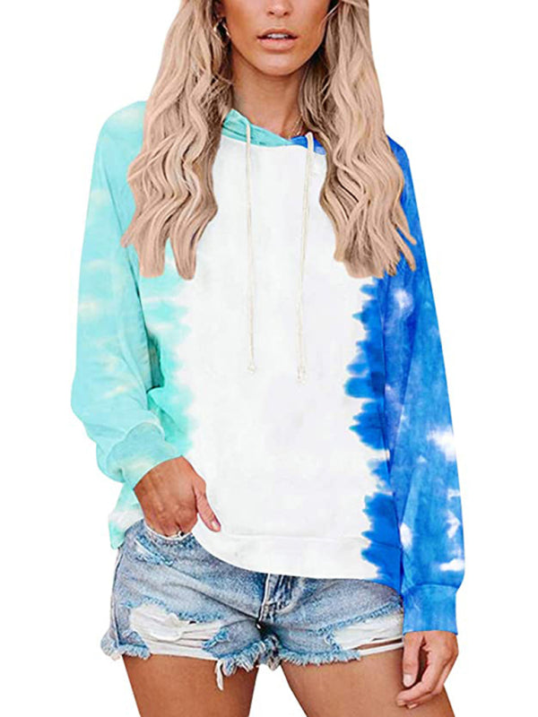 New Ladies Sweatshirt Tie Dye Gradient Color Hooded Loose Top