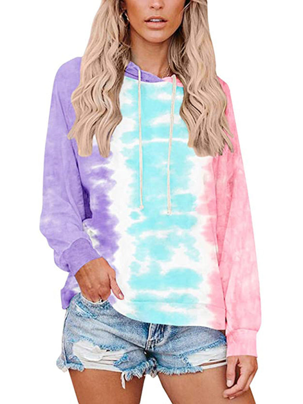 New Ladies Sweatshirt Tie Dye Gradient Color Hooded Loose Top Purple