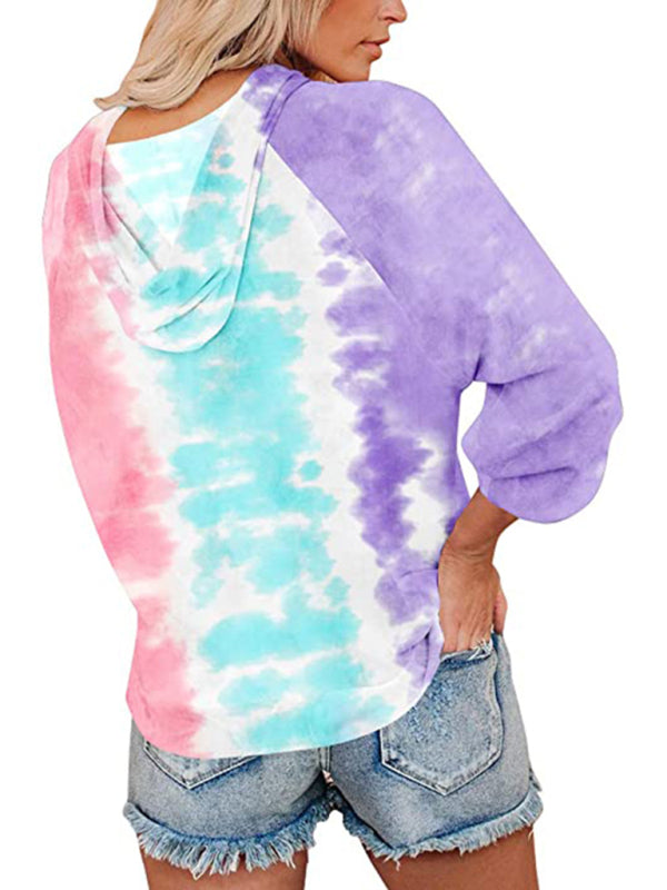 New Ladies Sweatshirt Tie Dye Gradient Color Hooded Loose Top