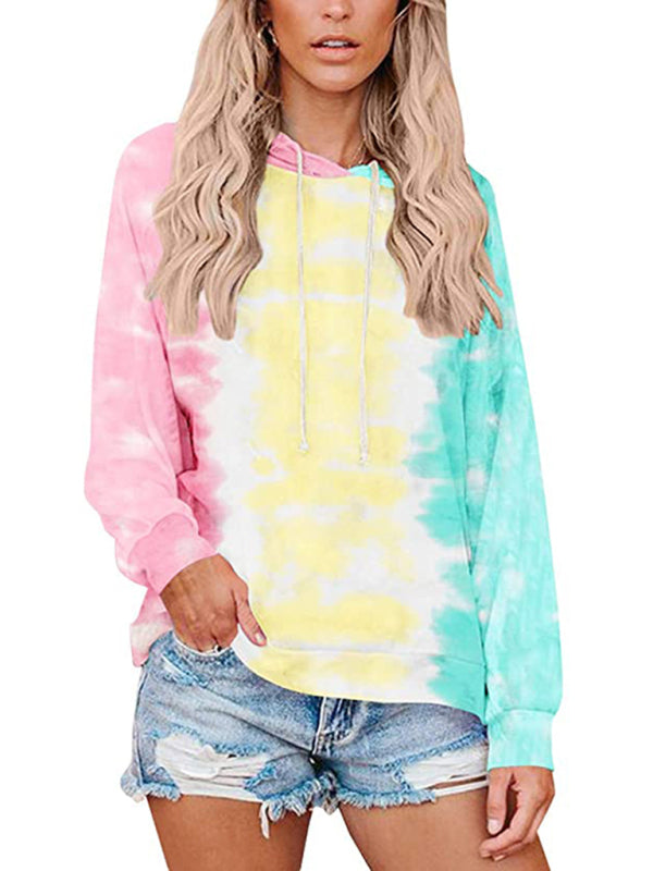 New Ladies Sweatshirt Tie Dye Gradient Color Hooded Loose Top