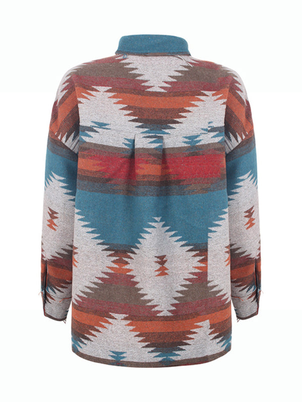 Women's Wool Lapel Ethnic Aztec Jacket