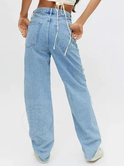 Women's Loose Ripped Straight Denim Trousers