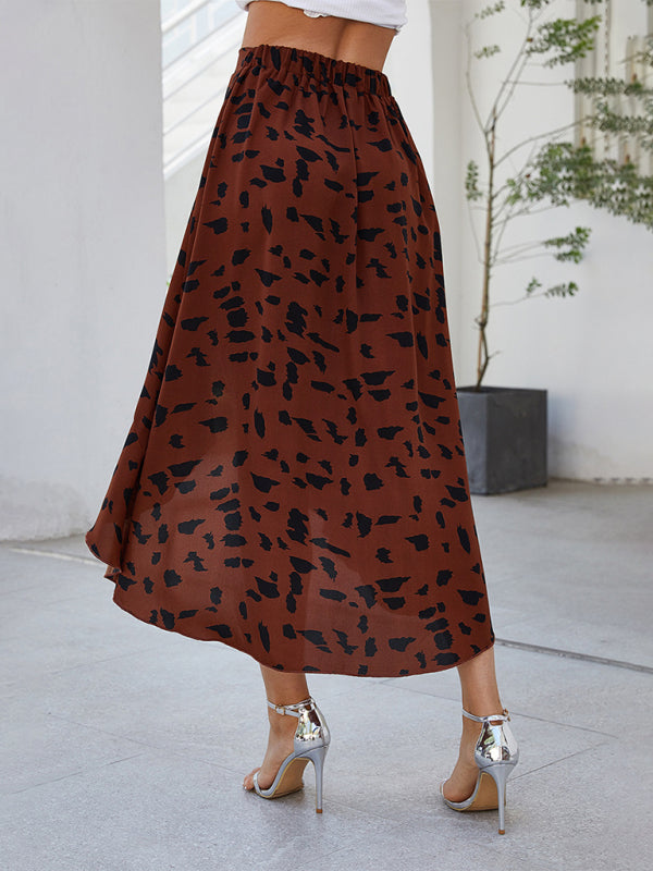 Fashion High Waist Rhombus Printed Loose A-Line Skirt Coffee