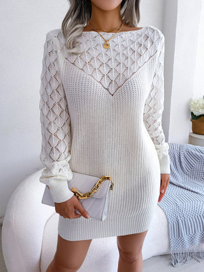 Fashion Hollow Outer Neck Long Sleeve Pullover Dress