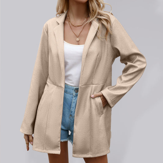 Women's Solid Color Lapel Slim Blazer Cracker khaki