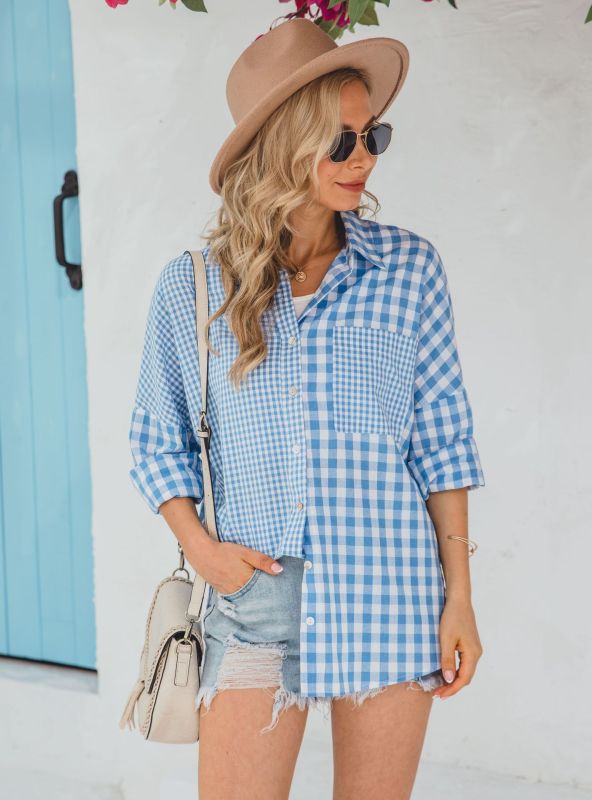 St. Patricks Day - Relaxed Long-Sleeve Plaid Shirt with Asymmetric Hem