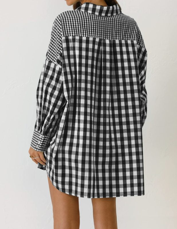 St. Patricks Day - Relaxed Long-Sleeve Plaid Shirt with Asymmetric Hem