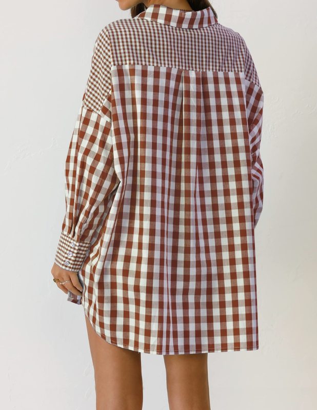 St. Patricks Day - Relaxed Long-Sleeve Plaid Shirt with Asymmetric Hem