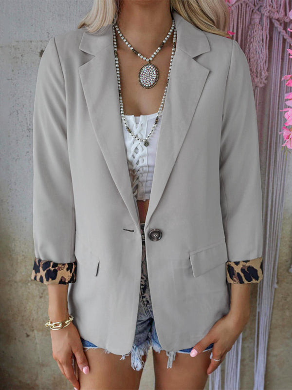 Women's woven stitching leopard print long-sleeved casual suit White