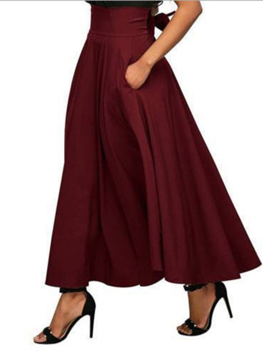 Women's Solid Color Wrap Ankle Skirt Wine Red