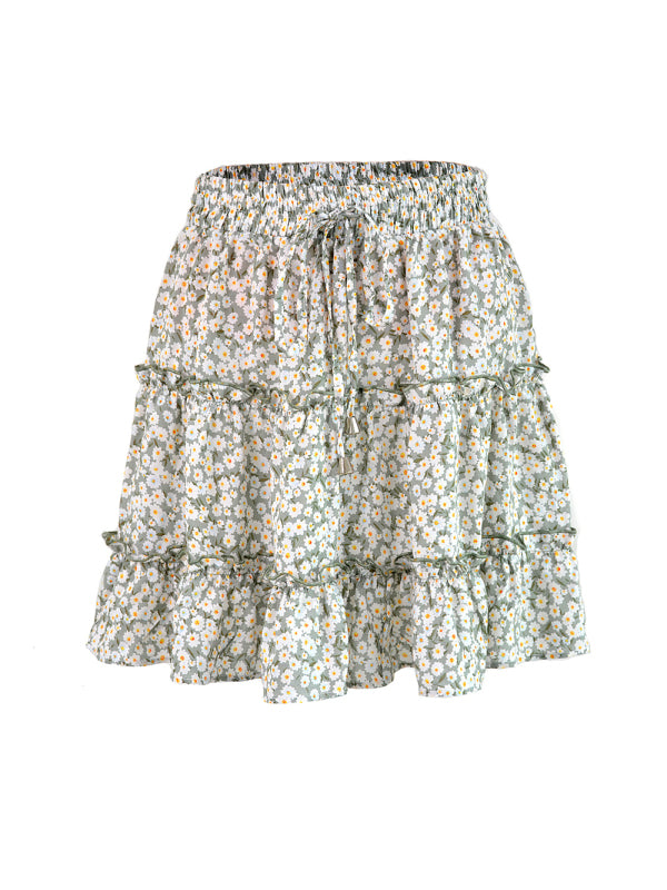 Ladies High Waist Ruffled Floral Printed A-Line Skirt