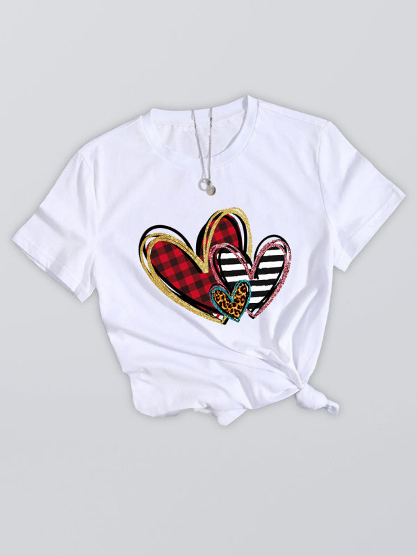 Women's Leopard Love Print Top Short Sleeve T-Shirt White