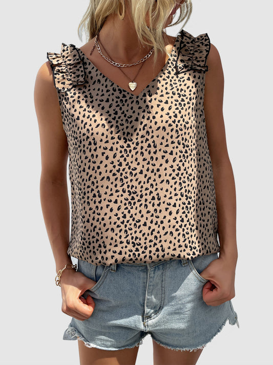 Women's Woven Fashion Casual Leopard V-Neck V-Neck Vest Khaki