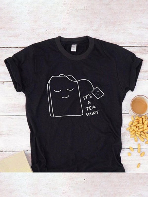 Women's Smiling Face Graphic T-Shirt Black