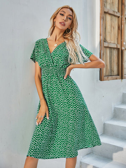 St. Patricks Day - Floral Print V-Neck Dress for Summer Vacations