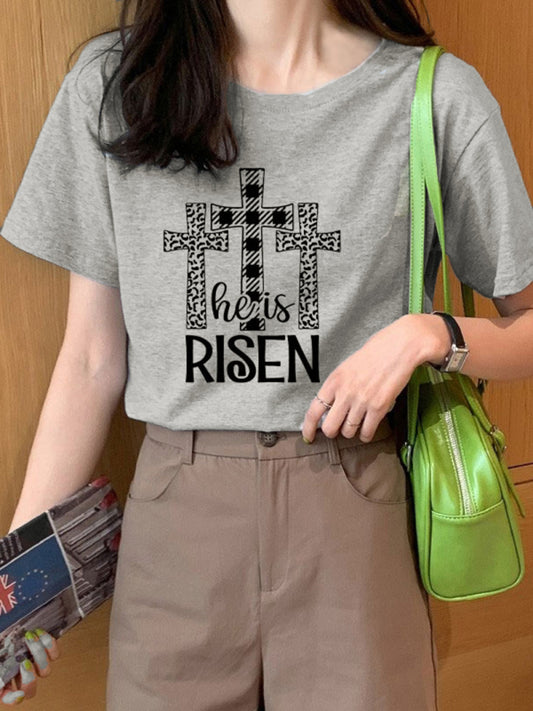 Women's He Has Risen Graphic Crew Neck Tee Grey