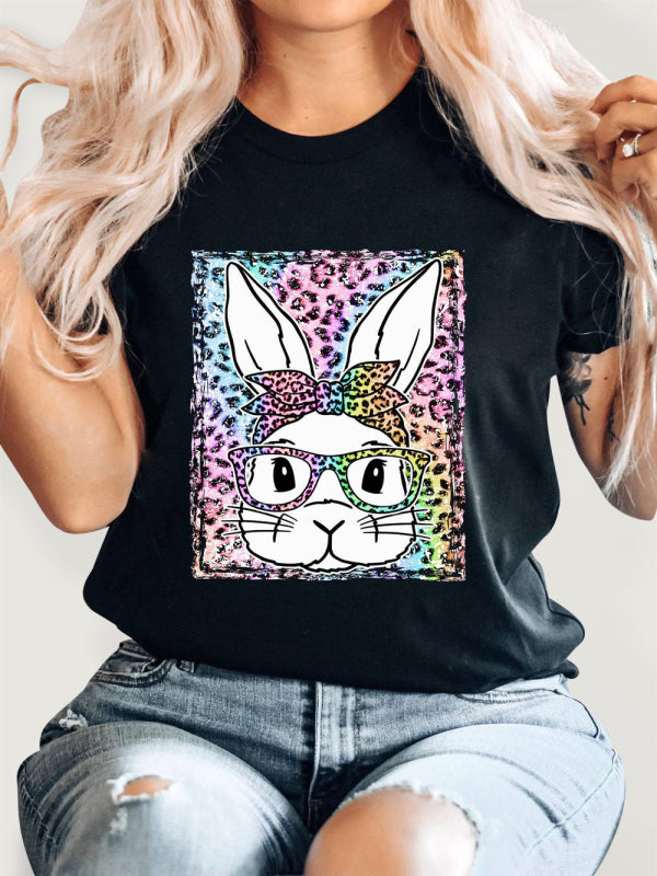 Women's Leopard Rabbit Graphic Print Tee Black