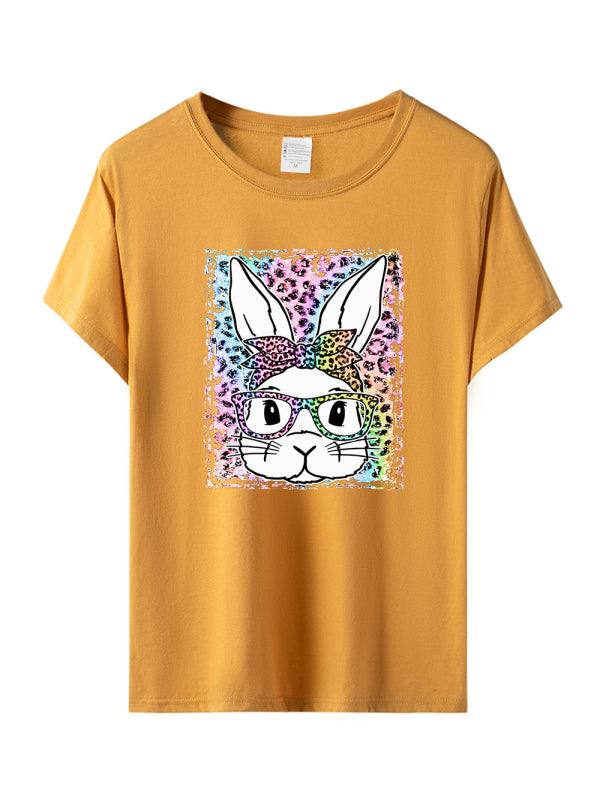 Women's Leopard Rabbit Graphic Print Tee Ginger yellow