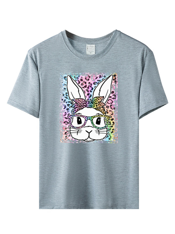 Women's Leopard Rabbit Graphic Print Tee Grey