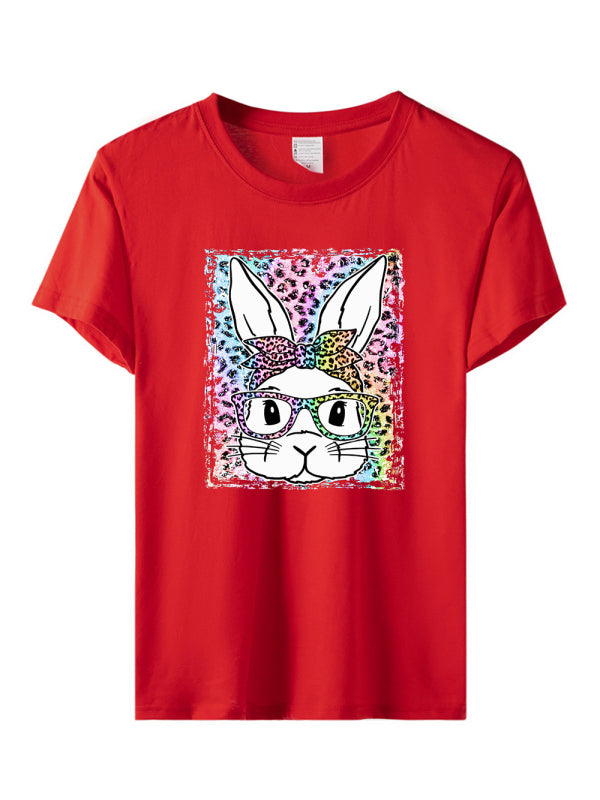 Women's Leopard Rabbit Graphic Print Tee Red