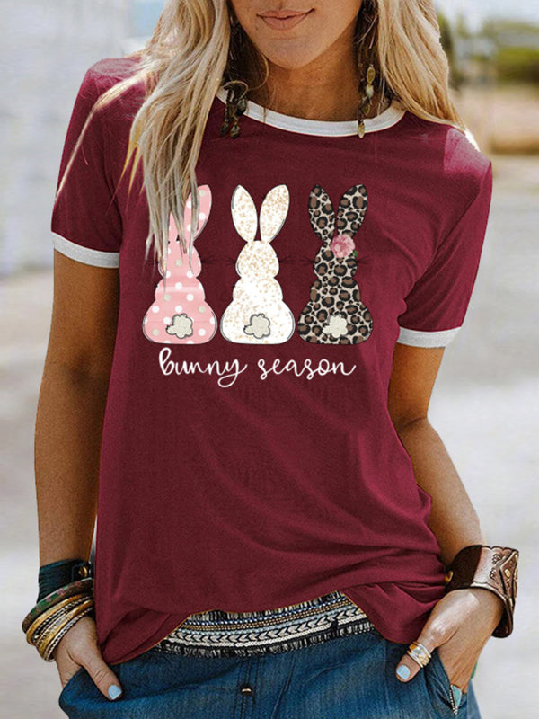 Women's Easter Bunny Graphic T-Shirt Wine Red