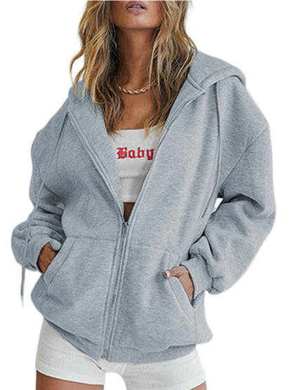 Casual hooded thickened zipper cardigan sweater