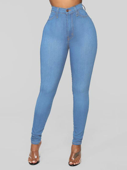 Women's Solid Color Slim High Stretch Denim Pencil Pants Blue