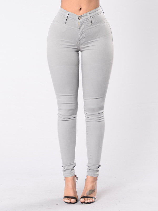 Women's Solid Color Slim High Stretch Denim Pencil Pants Grey