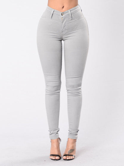 Women's Solid Color Slim High Stretch Denim Pencil Pants Grey