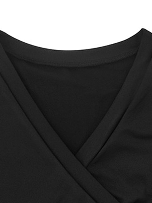 Women's Front-Cross Cropped Long Sleeve Knit Top