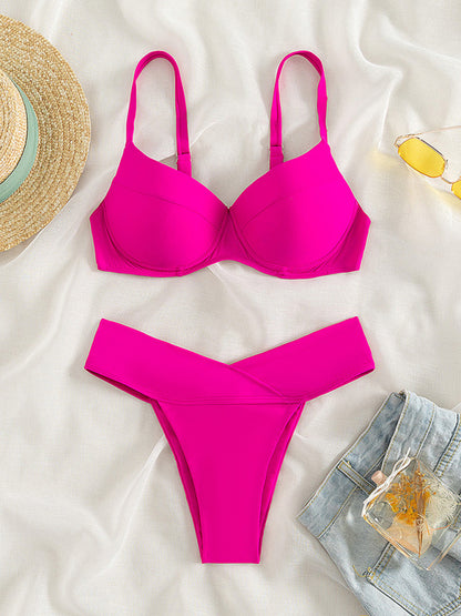 Bikini Solid Color Swimsuit Sexy Split Foreign Trade Swimsuit