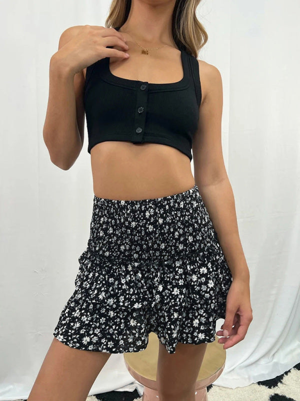Women's Casual Fashion Versatile Printed Short Skirt Black