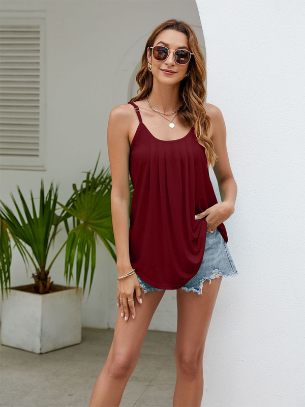 New loose casual solid color sexy camisole top Wine Red