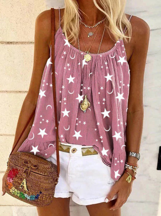 Casual V-neck star print vest camisole top Pink