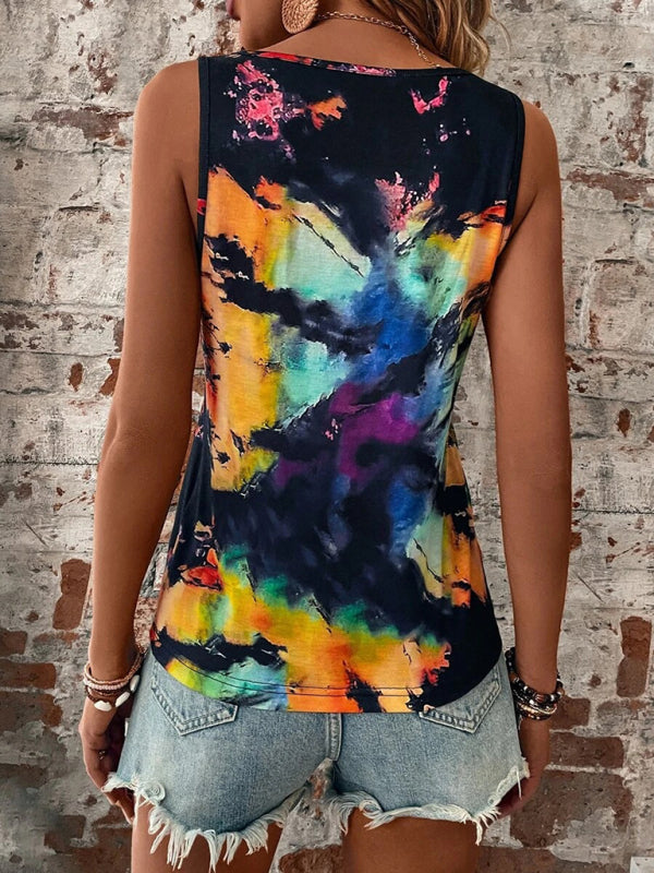 Women's Printed Painted V-Neck Open Vest Top