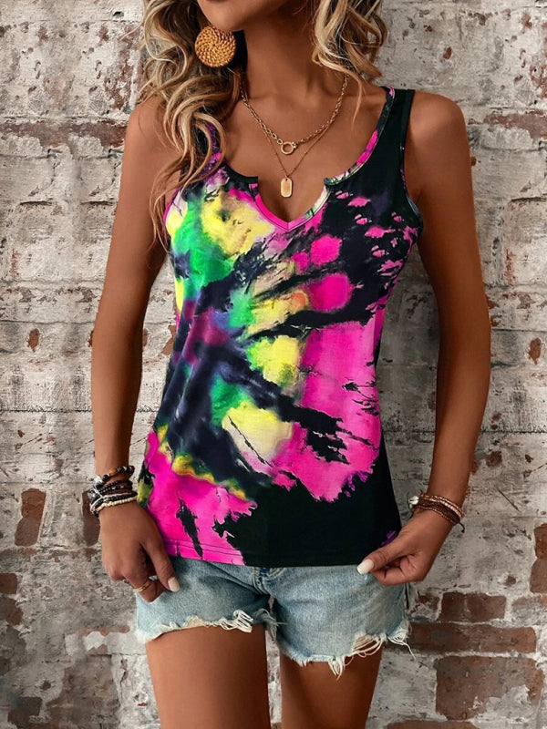 Women's Printed Painted V-Neck Open Vest Top