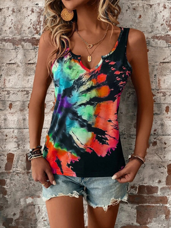 Women's Printed Painted V-Neck Open Vest Top