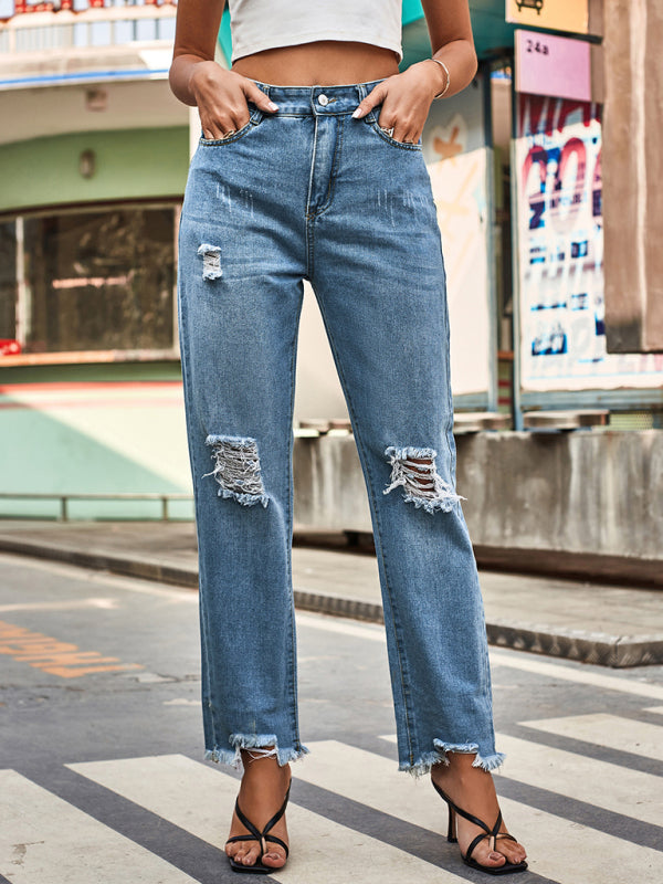 Women's Ripped Denim Ankle Pants