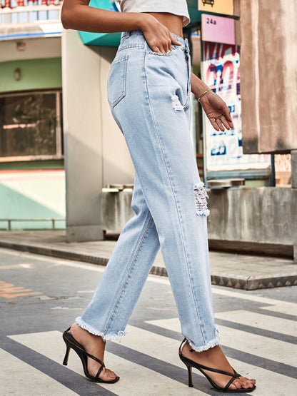 Women's Ripped Denim Ankle Pants