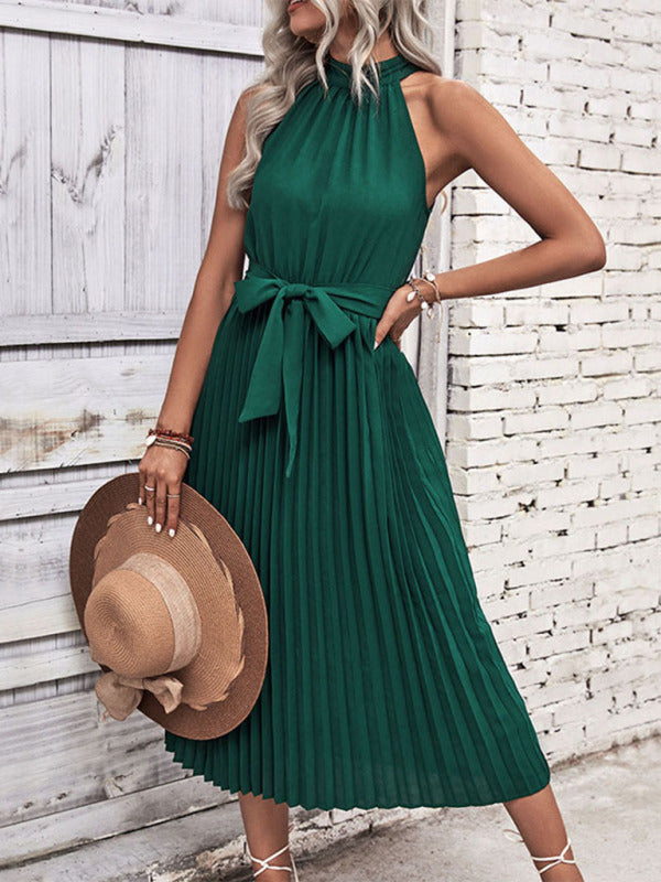 St. Patricks Day - Minimalist Halter Neck Dress for Summer Green