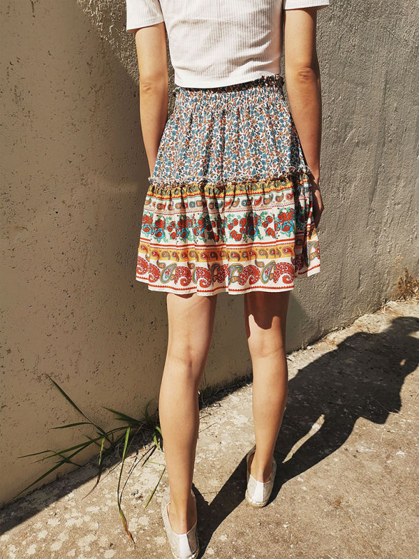 Printed Skirt Bohemian Ethnic Ruffle Skirt