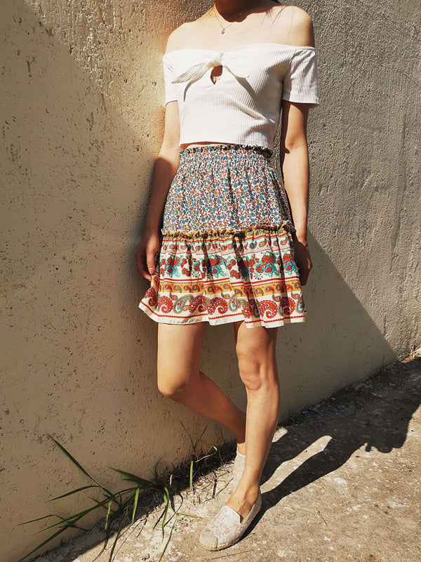 Printed Skirt Bohemian Ethnic Ruffle Skirt