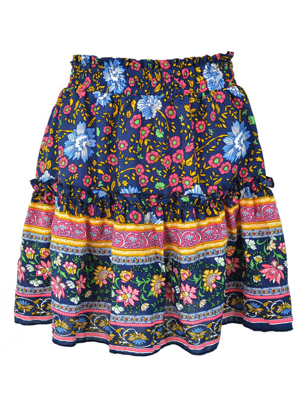 Printed Skirt Bohemian Ethnic Ruffle Skirt