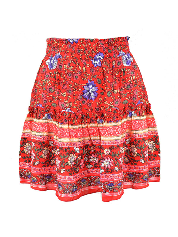 Printed Skirt Bohemian Ethnic Ruffle Skirt